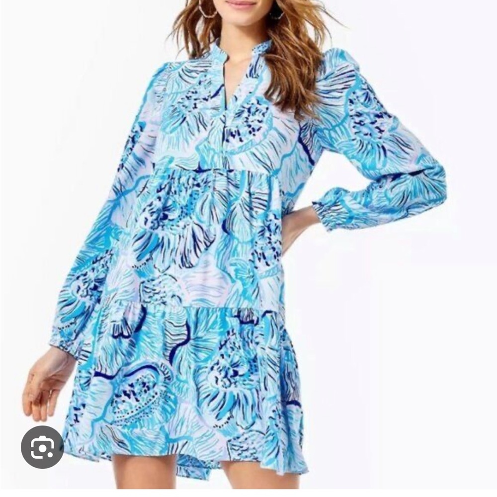 Lilly Pulitzer Blue Floral Print Midi Dress